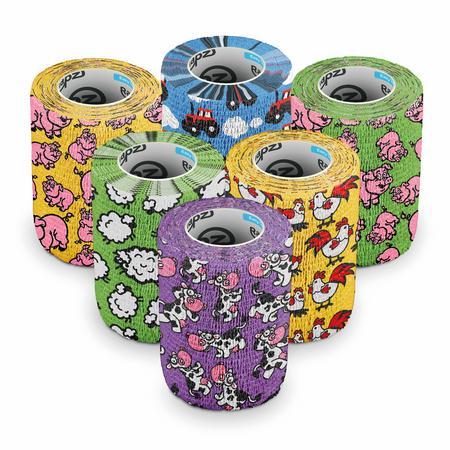 Rapz Cohesive Bandage, Water Resistant, Easy Tear, Funny Farm Animals ...