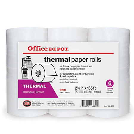 Office Depot Brand Thermal Paper Roll, White, 2 1/4 in x 165 ft