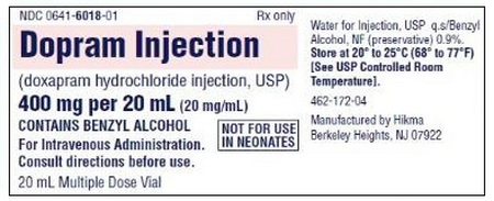 Dopram (Doxapram HCl) Injection, USP, 400mg/20mL (20mg/mL)